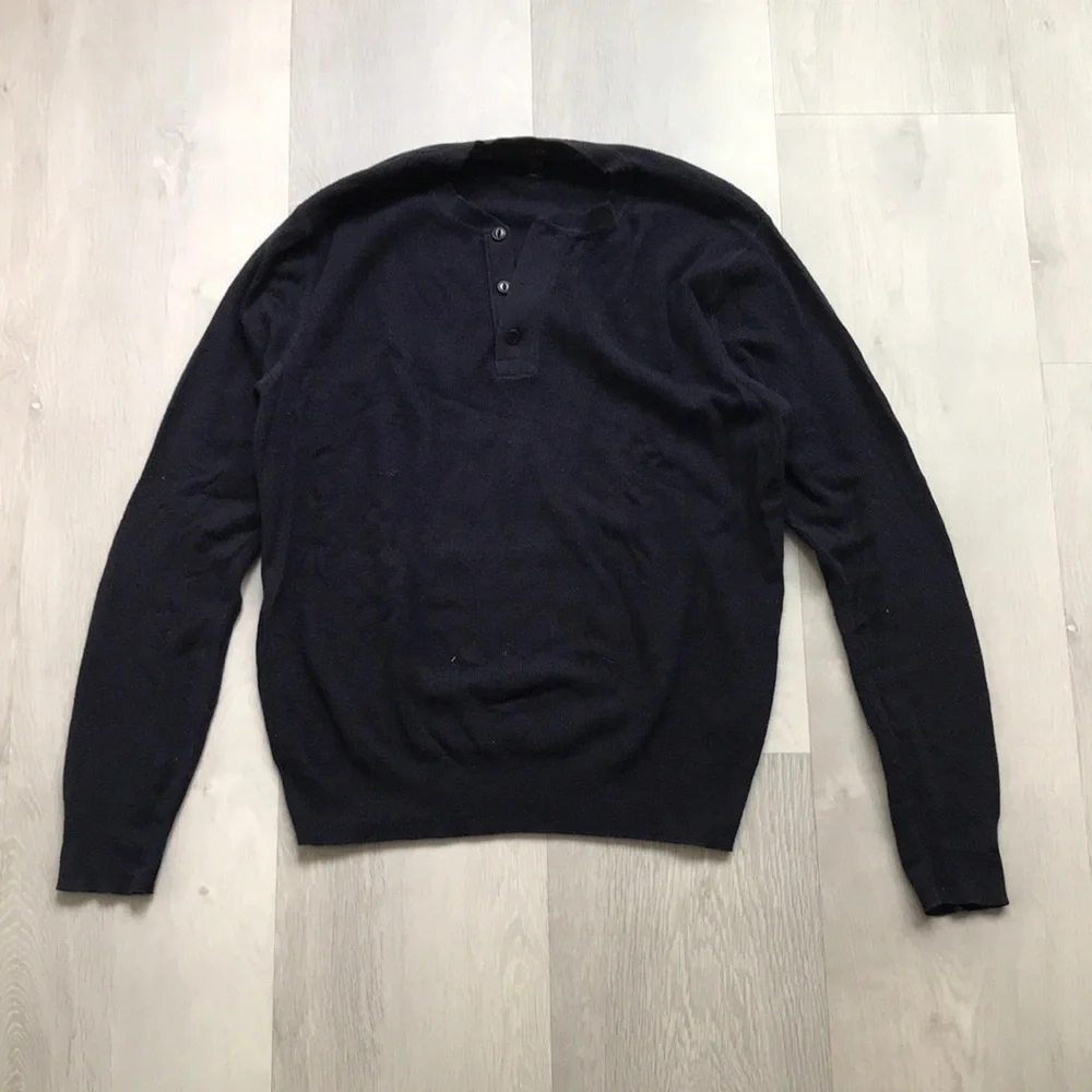 J CREW HENLEY WOOL HENLEY LONG SLEEVE NAVY PULLOVER WOMENS LARGE